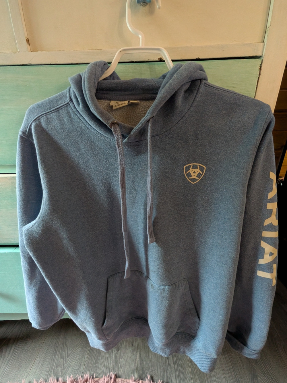 Ariat Women's Light Blue Pullover Hoodie with Sleeve Logo